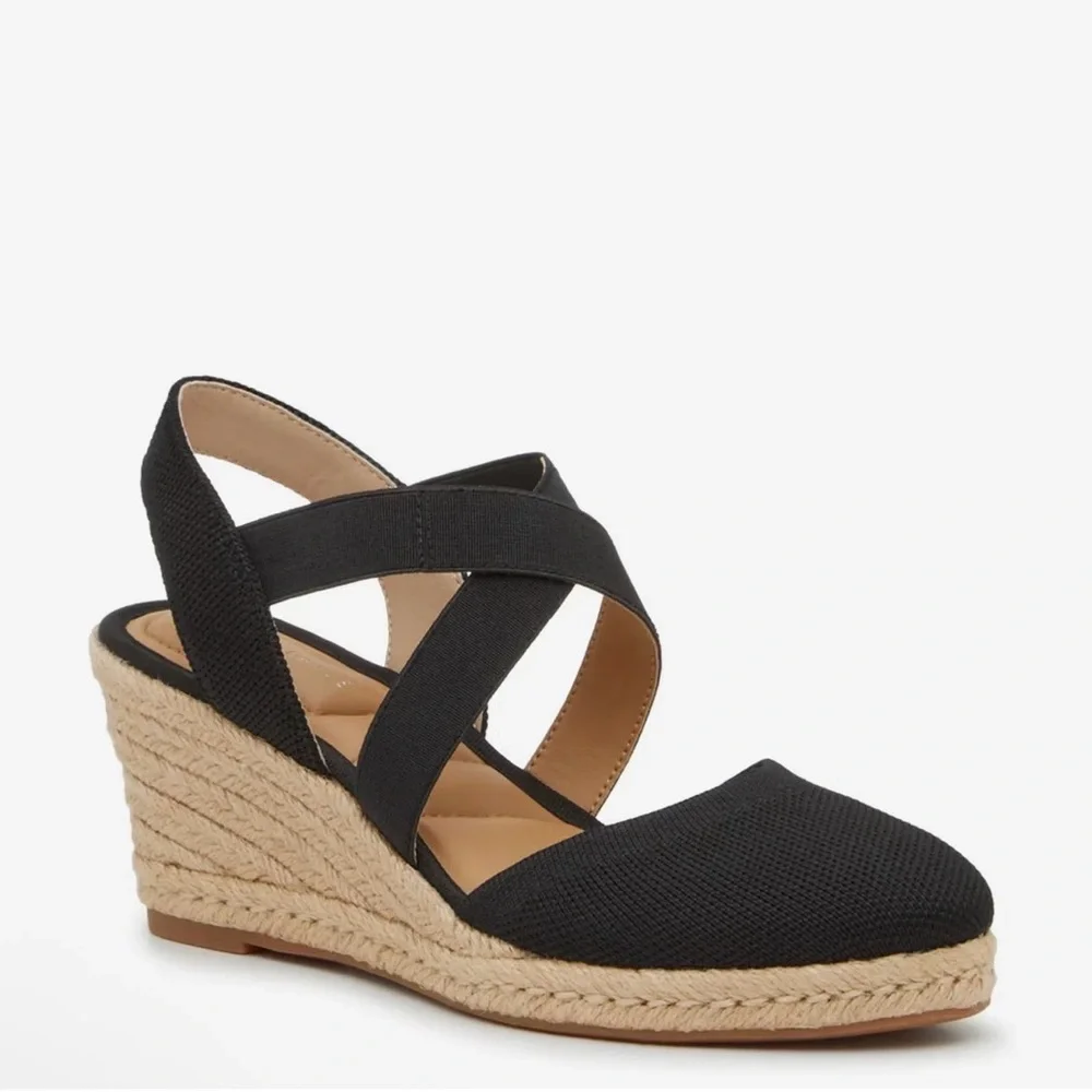 New Kelly & Katie Kenedy Pump Black Wedge Espadrille Sandals size 10